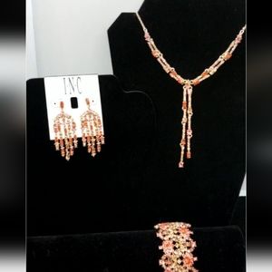 INC International Concepts Pink Goldtone Necklace Bracelet & Earring Set